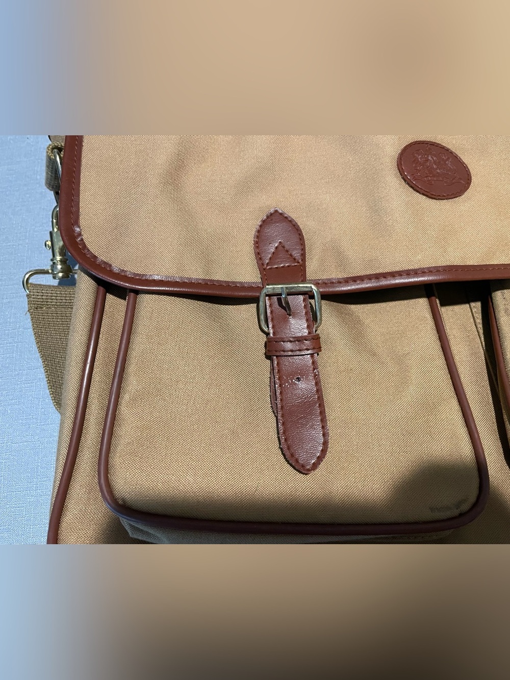 VTG Polo Ralph Lauren Shoulder Laptop Messenger Bag Beige Leather Straps - Picture 4 of 10